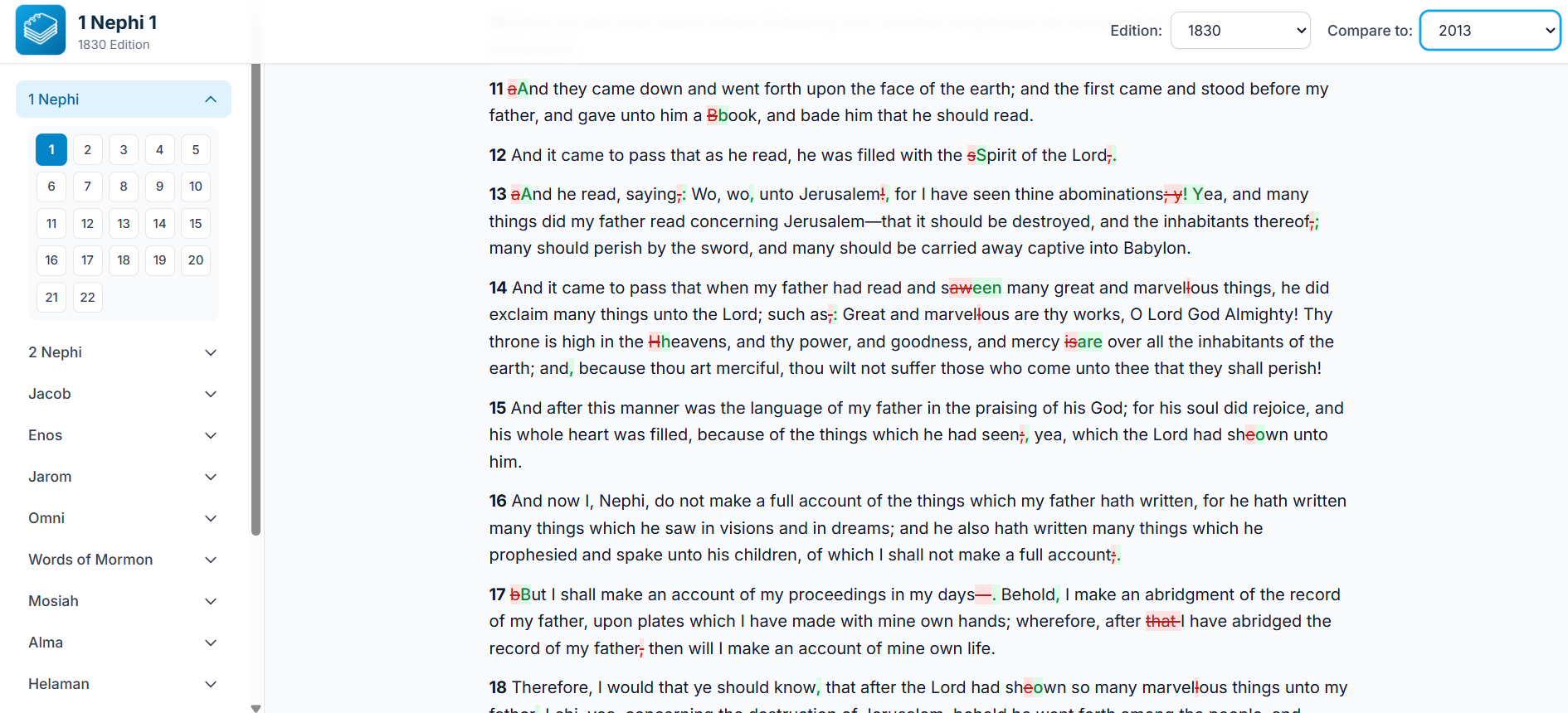 Screenshot of 1830 with 2013 comparison